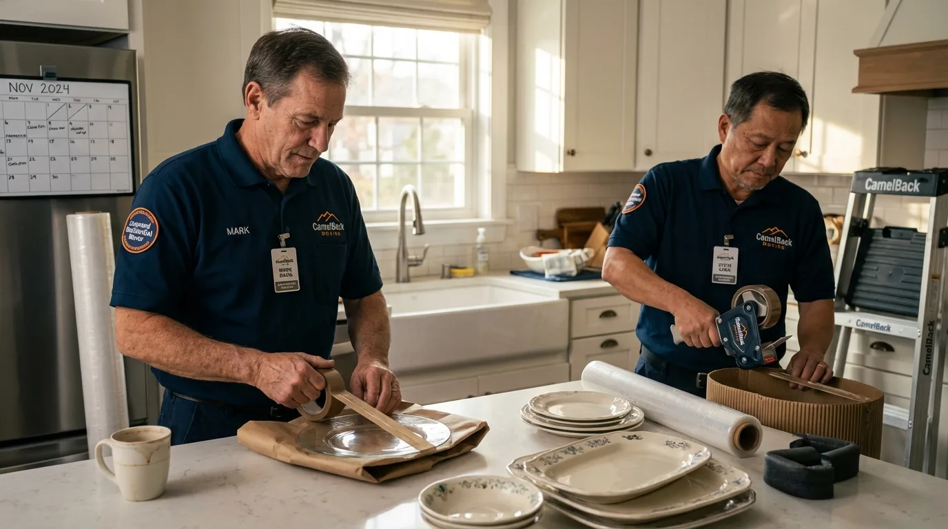 Professional crew packing kitchen dishware in Elizabethtown, IL